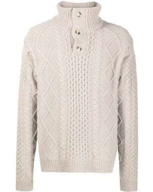 Nanushka Button-Collar Cable-Knit Sweater - White