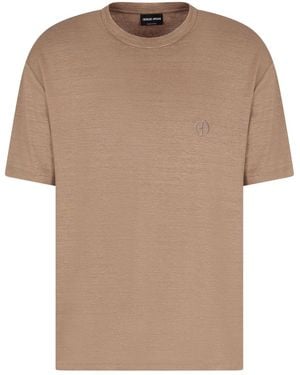 Giorgio Armani Logo-Embroidered T-Shirt - Natural