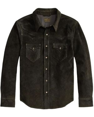 RRL Press-Stud Leather Overshirt - Black