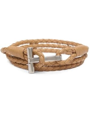 Tom Ford Braided Leather T Bracelet - Metallic