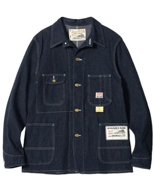 Sugar Cane Jeans Contrast-Stitch Patch-Pocket Button-Down Denim Jacket - Blue