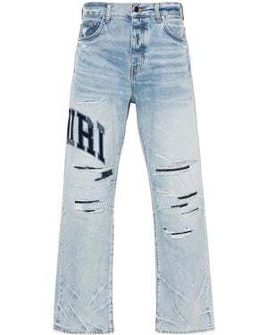 Amiri Varsity Logo Repair Straight Leg Jeans - Blue