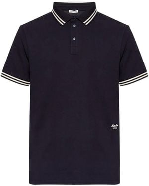 Moncler Logo-Embroidered Striped-Trim Polo Shirt - Blue