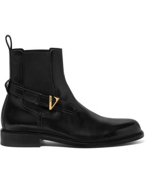 Versace V Leather Chelsea Boots - Black