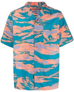 Maharishi Graphic-Print Camp-Collar Shirt - Blue