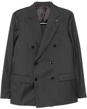 Lardini Pinstripe Double-Breasted Suit - Black