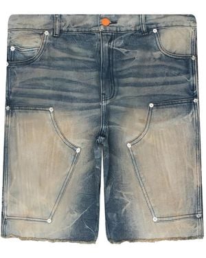 HELLSTAR Panelled Frayed-Hem Shorts - Blue