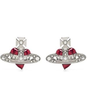 Vivienne Westwood New Diamante Heart Stud Earrings - White