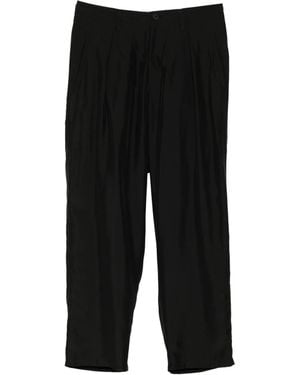 Yohji Yamamoto Tucked Silk Trousers - Black