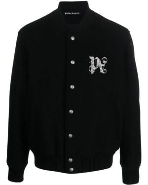 Palm Angels Monogram-Embroidered Bomber Jacket - Black