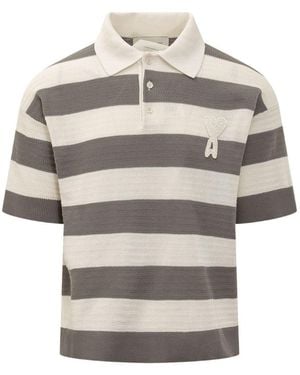 Ami Paris Ami De Coeur Striped Polo Shirt - Grey