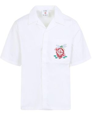 CASABLANCA Short-Sleeve Cotton Shirt With Camp Collar - White