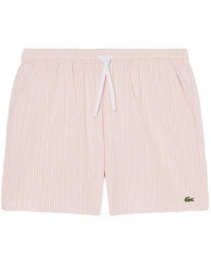 Lacoste Striped Drawstring Swim Shorts - Pink