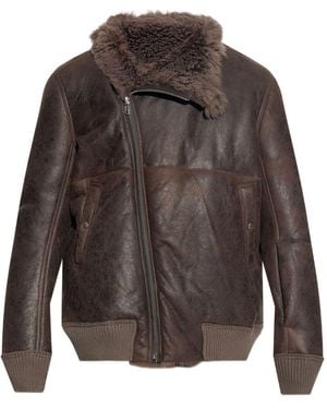 Rick Owens Shearling-Collared Zip-Front Jacket - Brown