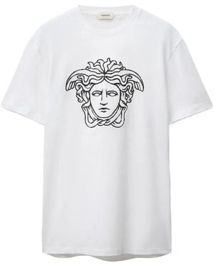 Versace Medusa Embroidered-Logo Cotton-Jersey T-Shirt - White