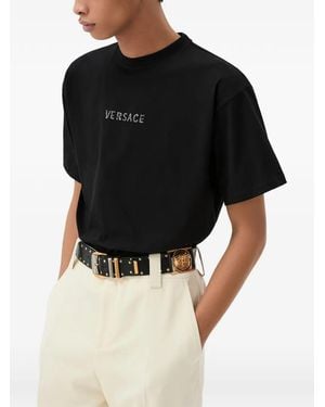 Versace Embroidered-Logo Cotton-Jersey Regular T-Shirt - Black