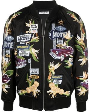 Givenchy Motel-embroidered Satin Bomber Jacket - Black