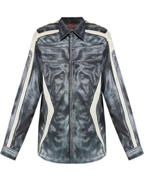 DIESEL Printed Viscose Shirt With Front Zip Closure - Grey