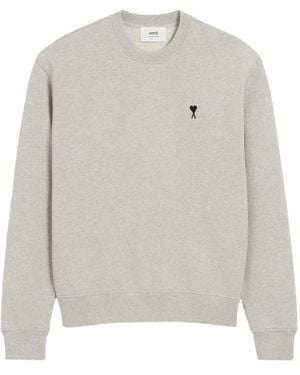 Ami Paris Cotton Sweatshirt With Ami De Coeur - Gray