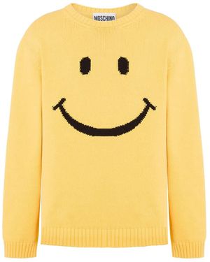 Moschino Cotton Blend Knit Jumper With Playful Embroidery - Yellow