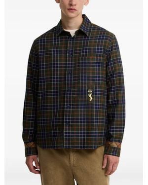 Barbour X Paul Smith Tartan-Pattern Embroidered-Logo Shirt - Black