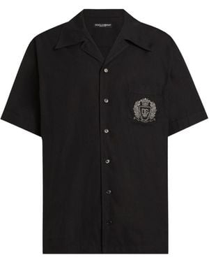 Dolce & Gabbana Emblem Appliqué Short Sleeve Shirt - Black