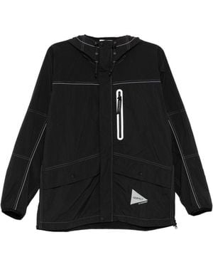 and wander Contrast-Stitched Logo-Patch Jacket - Black