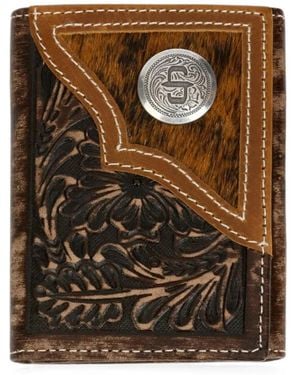 Stetson Hair-On-Hide Inlay Tooled-Leather Wallet - Brown