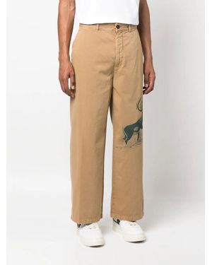 Incotex Deer-Print Wide-Leg Trousers - Natural