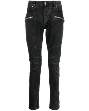 Balmain Ribbed-Knee Slim-Fit Jeans - Black