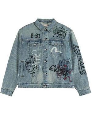 Evisu Fortune Theme Hand-Painted Denim Jacket - Blue
