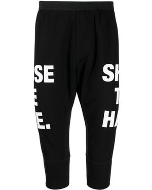 Nils Slogan-Print Drop-Crotch Shorts - Black