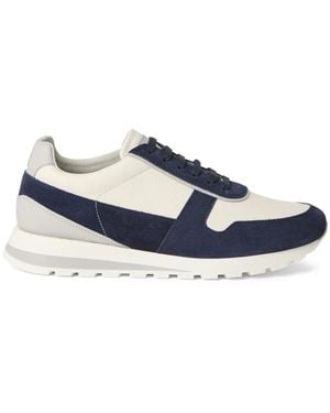Brunello Cucinelli Washed Suede And Calfskin Runner Trainers - Blue