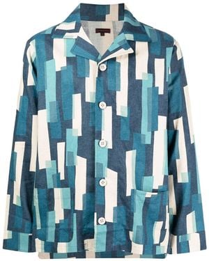 Clot Geometric-Print Button-Up Shirt - Blue
