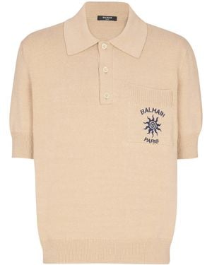 Balmain Short-Sleeve Knitted Polo Shirt - Natural