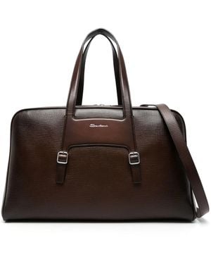 Santoni Logo-Lettering Leather Holdall - Brown