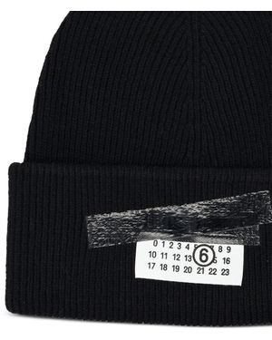 MM6 by Maison Margiela Ribbed Tape Cotton Beanie - Black