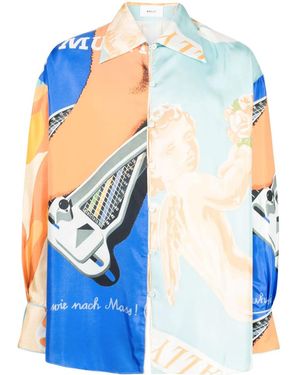 Bally Abstract-Print Panelled Shirt - Blue