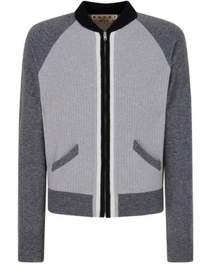 Marni Ribbed-Panel Zip-Up Sweatshirt - Gray