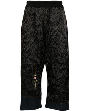 By Walid Floral-embroidered Cropped Pants - Black
