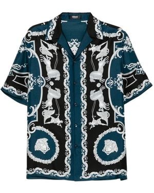 Versace Printed Silk Twill Slim Shirt - Blue