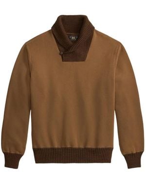 RRL Button Ribbed-Collar Sweatshirt - Brown