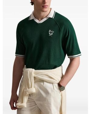 Polo Ralph Lauren Logo-Embroidered Johnny-Collar T-Shirt - Green