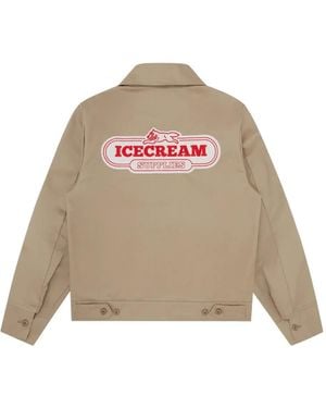 ICECREAM Logo-Patch Zip-Front Jacket - Natural