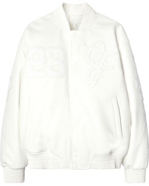 Off-White c/o Virgil Abloh Natlover Oversized Logo-appliquéd Full-grain Leather Varsity Jacket - White