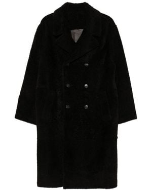 Yves Salomon Leather Double-Breasted Coat - Black