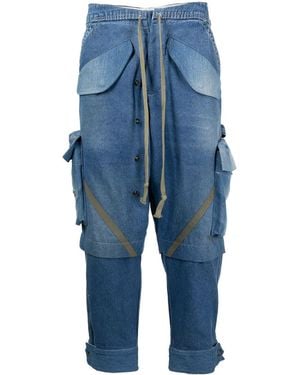 Greg Lauren Panelled Tapered Jeans - Blue