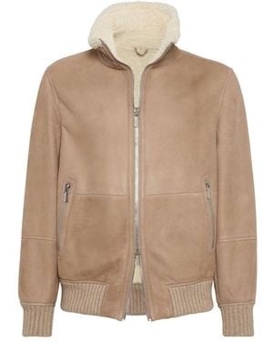 Brunello Cucinelli Suede Jacket With Shearling Collar - Brown