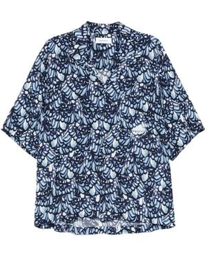 McQueen Feather-Print Short-Sleeve Shirt - Blue
