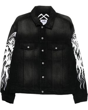 Warren Lotas Graphic-Print Denim Jacket - Black